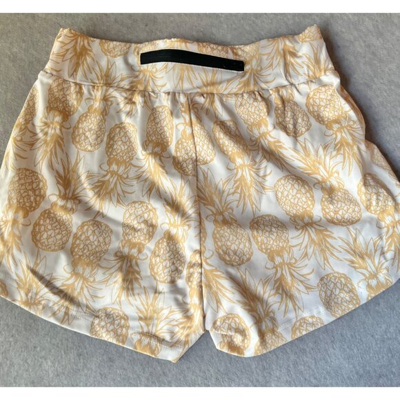 Pineapple Print Womens Joggers Shorts Medium Yellow & White Polyester Spandex - Picture 2 of 6